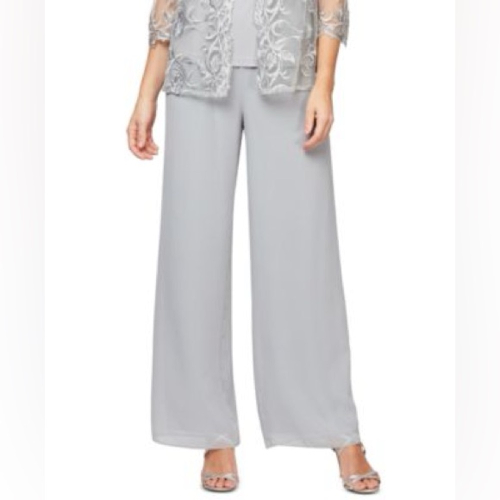 Lan Ting Flowy Gray Wide-Leg Pants - Formal - Mother of the Bride Chiffon
